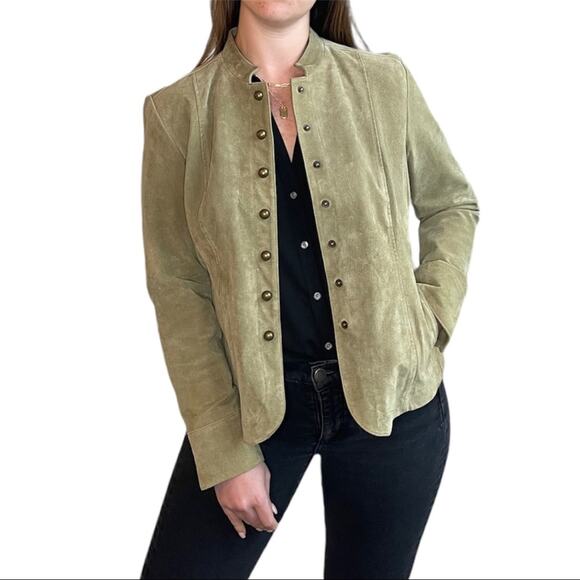 Live a Little Vintage Green Button Front Leather Jacket Large Petitie - Picture 1 of 12